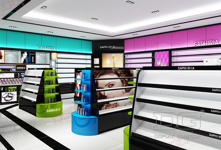 Shopping Mall Cosmetic Store Wooden Cosmetic Display Showcase