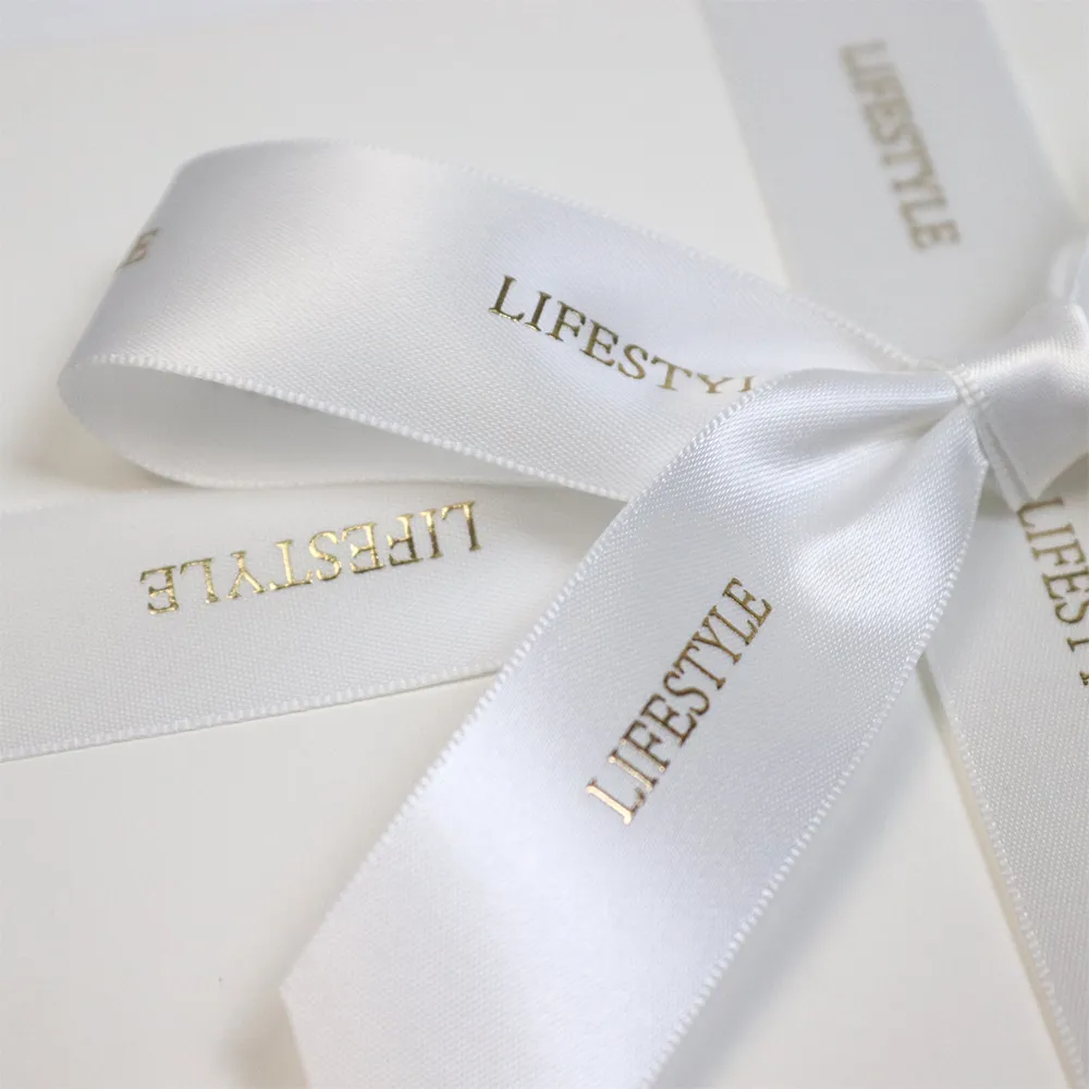 White Printed Double Faced Satin Ribbon, Size: 13mm Width