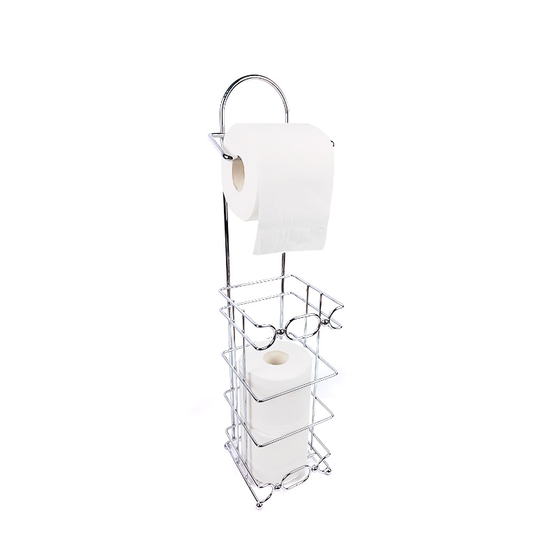 Standing Kitchen Tissue Roller Stand Metal Bathroom Toilet Roll Paper Holder with Reserve