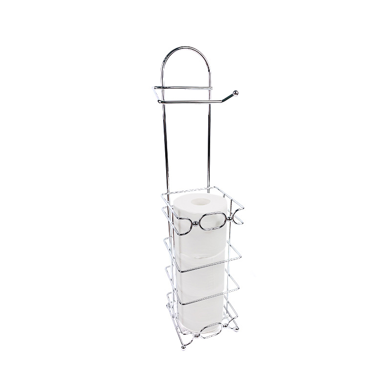 Standing Kitchen Tissue Roller Stand Metal Bathroom Toilet Roll Paper Holder with Reserve