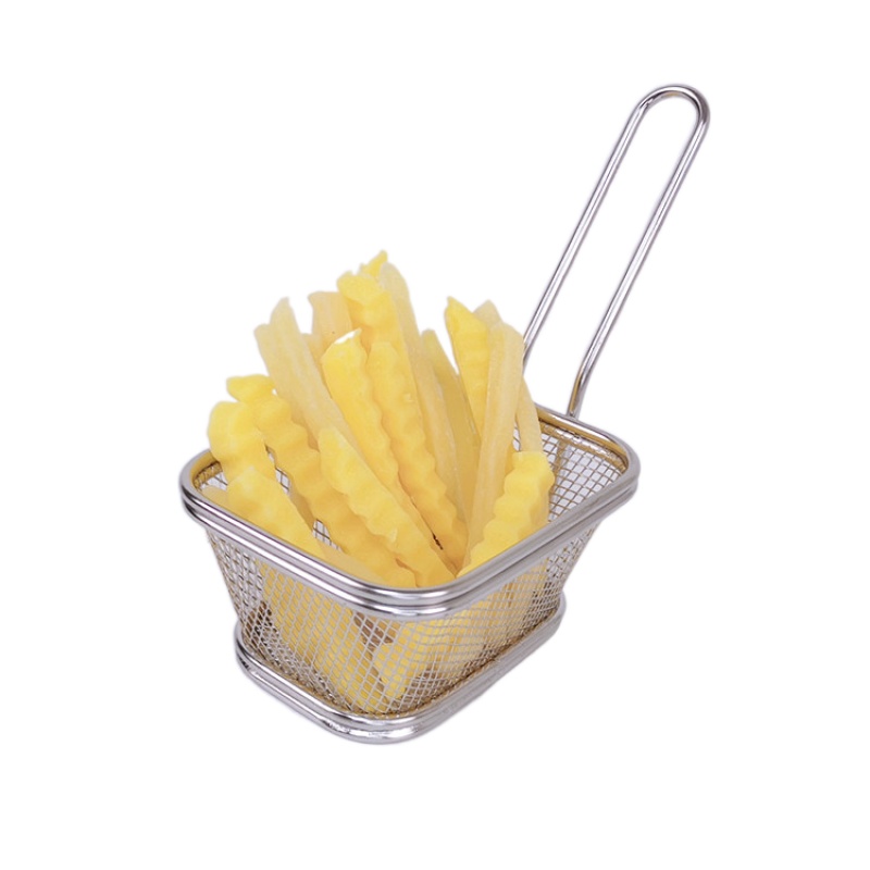 Kitchen Tabletop Fryer Basket Stainless Steel Potato Frying Basket Mini Fry Chips Baskets for French Fries Serving