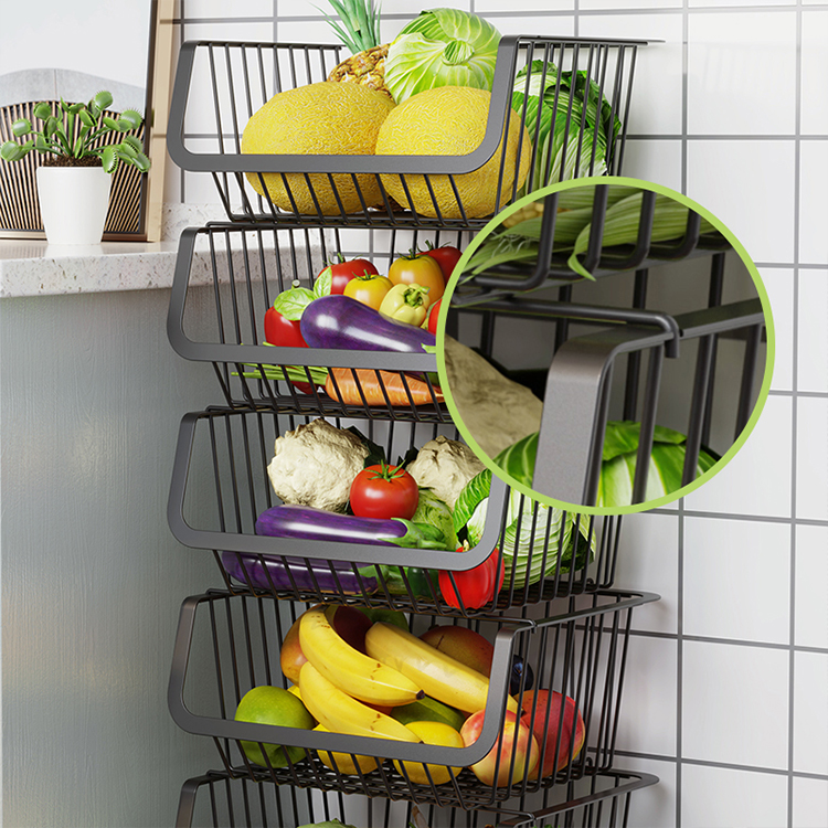 Cesta de almacenamiento de alambre para cocina, contenedores apilables para almacenamiento de patatas y cebollas, cestas de frutas y verduras con ruedas, carrito rodante apilable de Metal