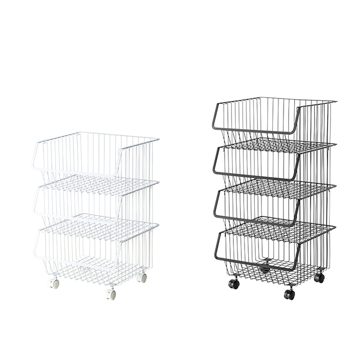 4-Tier Metal Floor Standing Home Storage Basket Wire Basket Storage Stand for Fruit Vegetables Kitchen Bathroom Organization