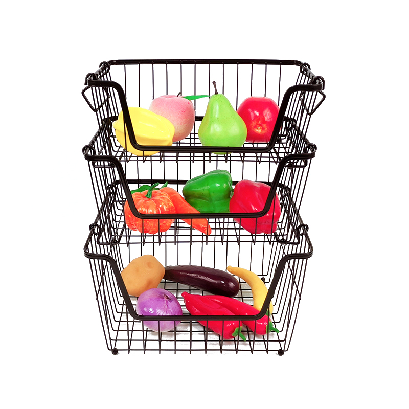Kitchen stackable storage basket wire vegetable basket wire fruits basket