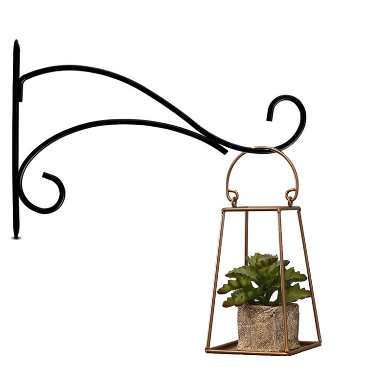 Soporte montado en la pared, soporte de planta de hierro negro, gancho de Metal para plantas, cestas colgantes, comederos para pájaros, maceteros, linternas, campanillas de viento