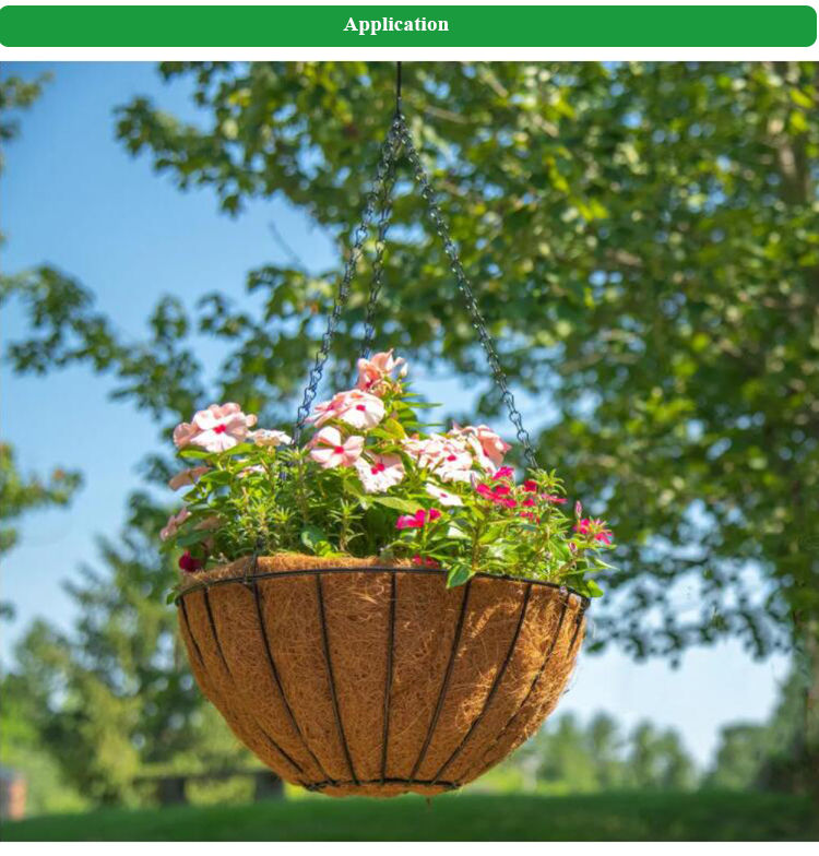 Cesta de fibra de coco, soporte para plantas de alambre redondo, cesta colgante de metal con revestimiento de fibra de coco