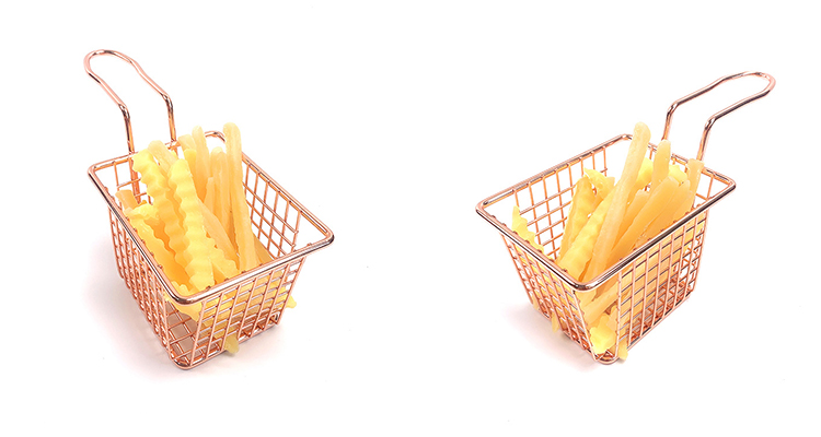 Cestas para patatas fritas de acero inoxidable, cesta para fre&iacute;r, cesta para fre&iacute;r patatas fritas peque&ntilde;as de cobre port&aacute;til personalizada, Mini cesta para fre&iacute;r patatas fritas