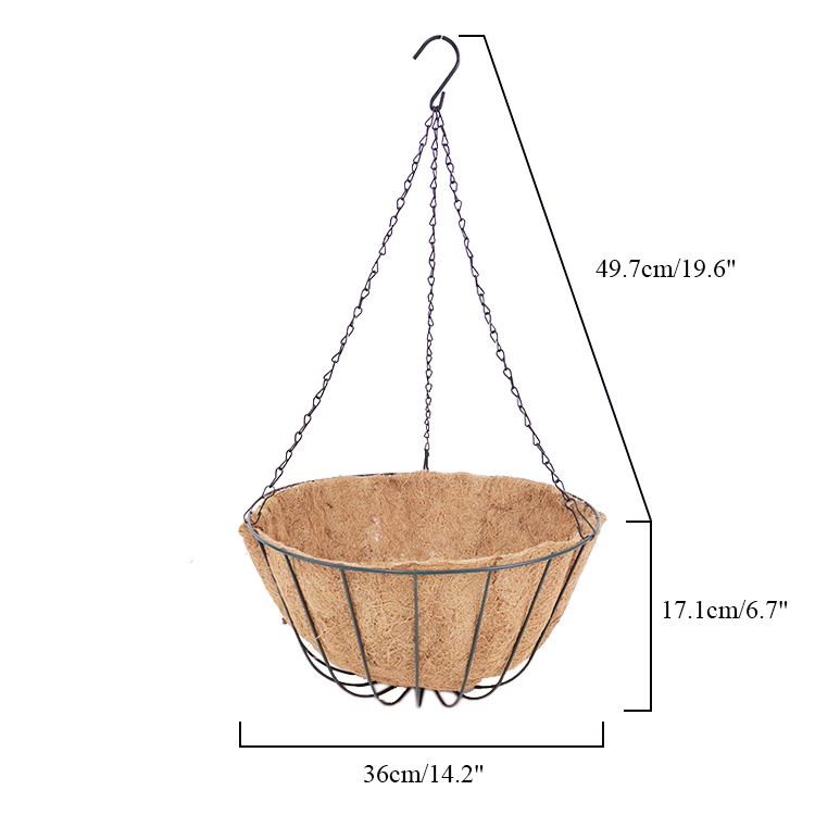 Cesta de flores colgantes para interior y exterior, colgador de macetas para porche, hogar, jard&iacute;n, alambre de Metal, cesta colgante con coco
