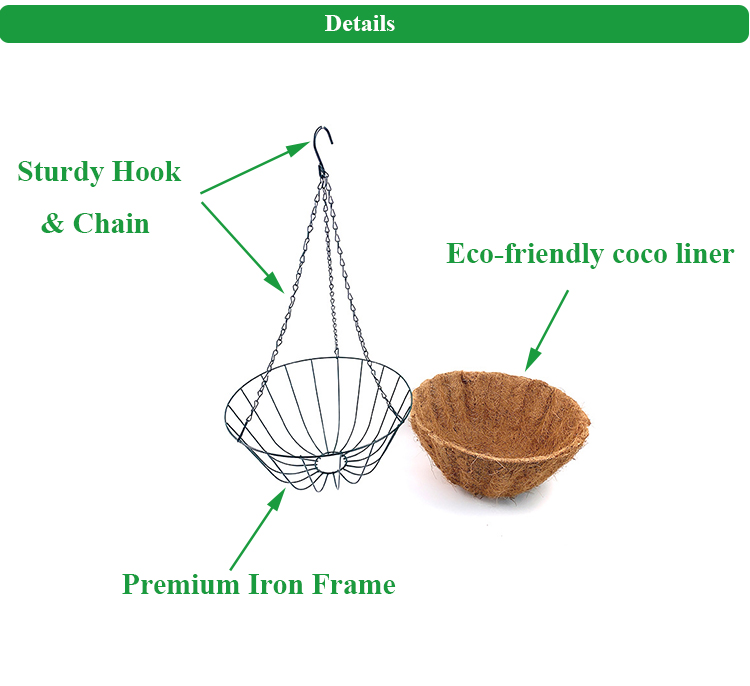 Herramienta para plantas de jardín al aire libre, cesta con revestimiento de Coco de 10/12/14/16 pulgadas, cestas colgantes de Coco de forma redonda