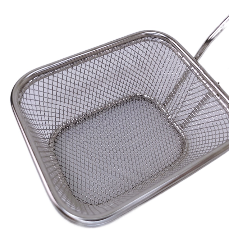 Mesa para comida frita, cesta para freír patatas fritas cromadas rectangulares, cesta para patatas fritas, Mini cesta para freír cuadrada