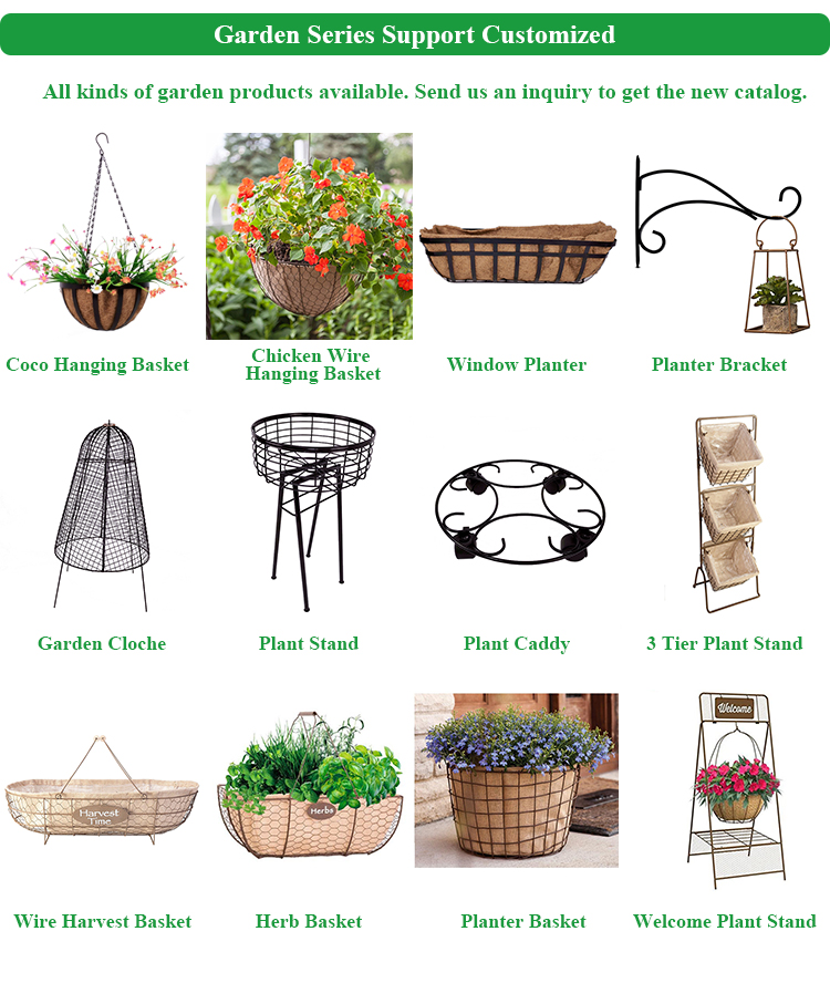 Cesta colgante de Metal para plantas de interior y exterior, decoraci&oacute;n de jard&iacute;n, revestimiento redondo de fibra de coco, cesta colgante de coco