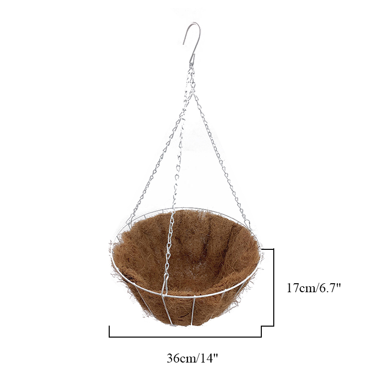 Cesta colgante de decoraci&oacute;n de jard&iacute;n de Metal con forro de Coco, maceteros colgantes, cestas colgantes de Coco de forma redonda