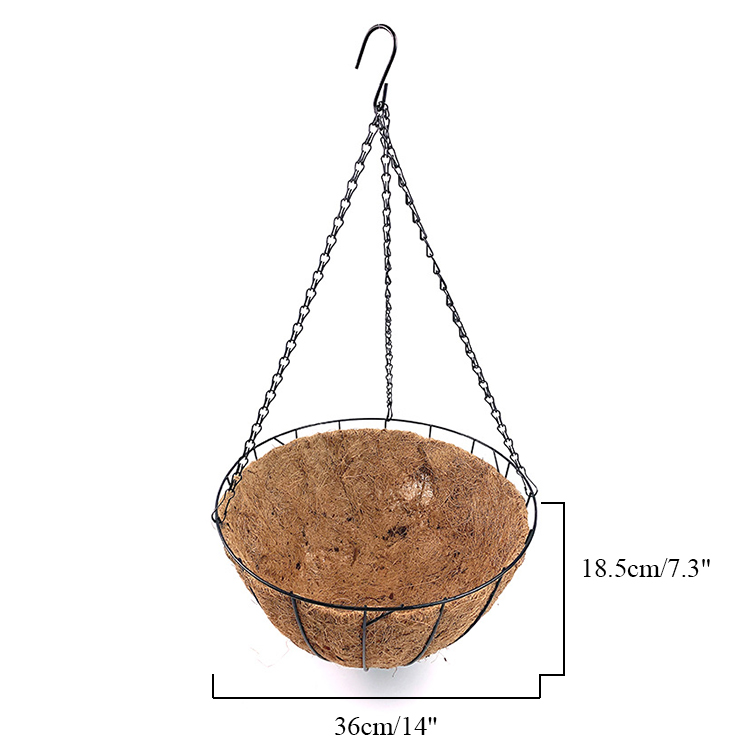 Outdoor Patio Garden Decorative 14 Inch Coco Coir Hanging Basket Black Coco Fiber Liners Hanging Planters