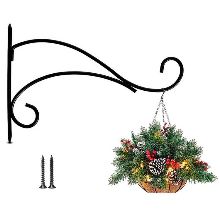 Soporte montado en la pared, soporte de planta de hierro negro, gancho de Metal para plantas, cestas colgantes, comederos para pájaros, maceteros, linternas, campanillas de viento