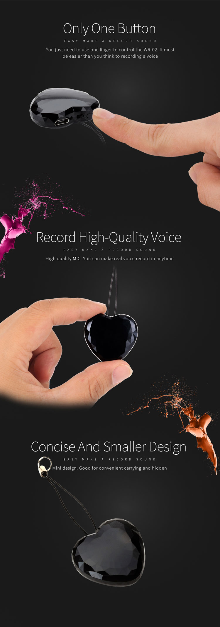 product-Heart shape key chain mini digital audio recorder with sensitive microphone have MP3 playbac-1