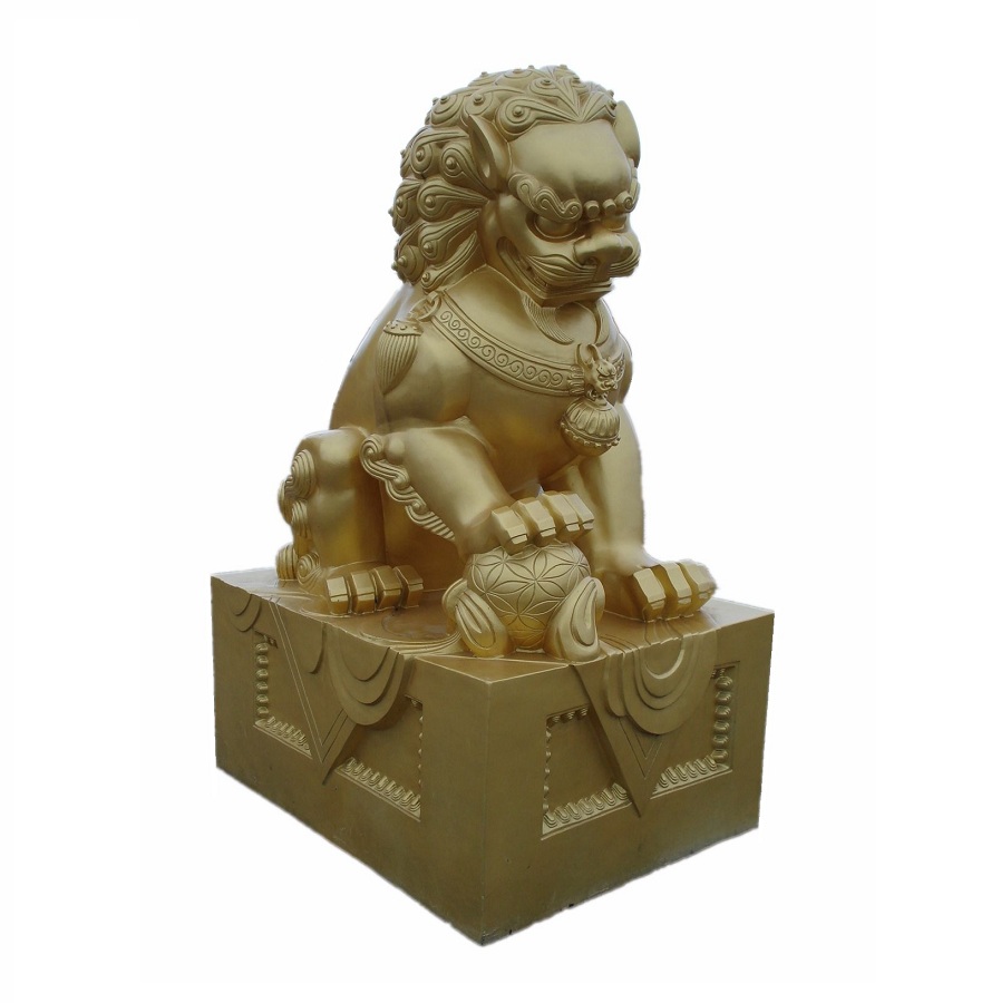 Natural Stone Golden Lion Figurine, Gold Lion Statue