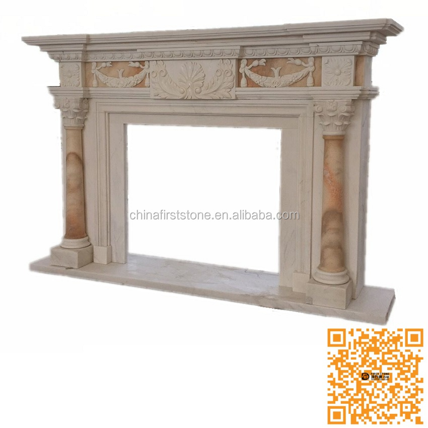 Beige Yellow Marble Fireplace Modern, Stone Veneer Fireplace Natural