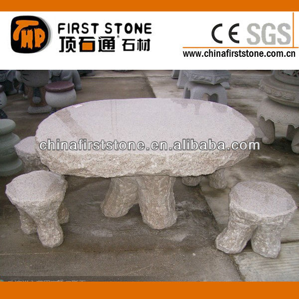 Public Garden Outdoor Furniture Solid Natural Round Granite Stone Table