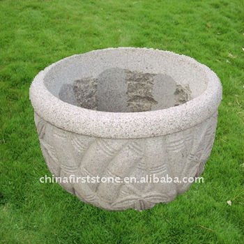 China Cheap Wholesale White Grey Granite Stone Carved Big Cup Shape Flower Pot With Stand