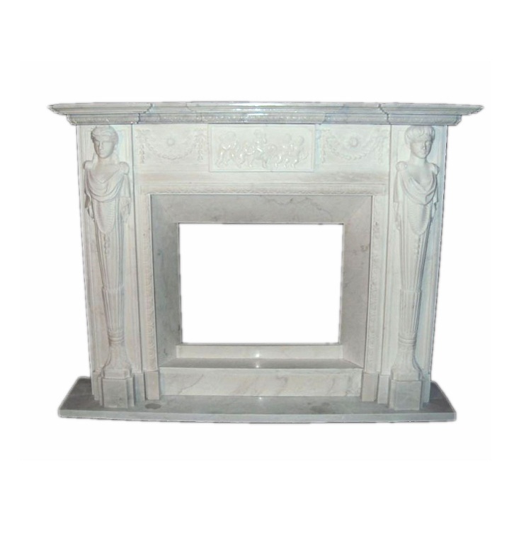 2022-01 Natural Hot Sales Customized Hotel House MFC109 Polished White Marble Pillar Design Fireplace Mantel Surround