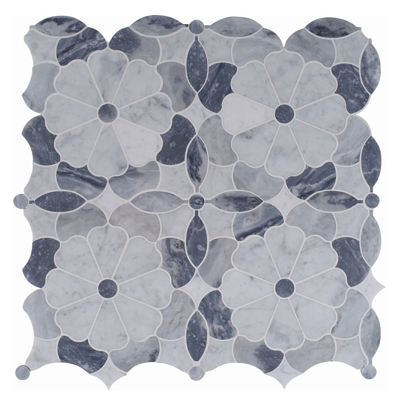 White Flower Water Jet Marble Mosaic Tile 30X30