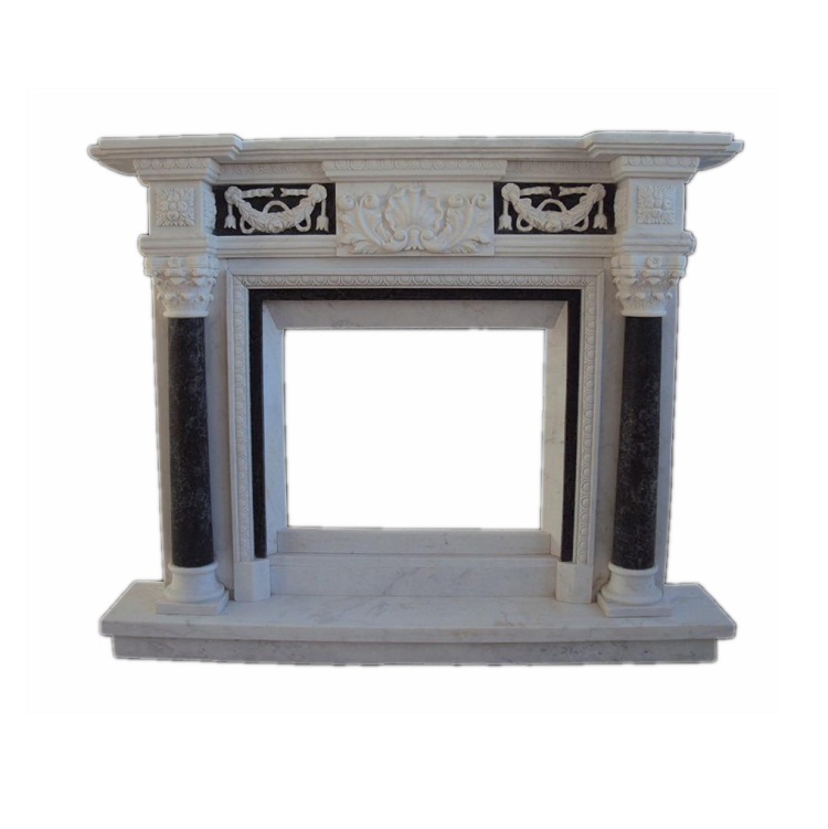 2022-01 Natural Hot Sales Customized Hotel House MFC109 Polished White Marble Pillar Design Fireplace Mantel Surround