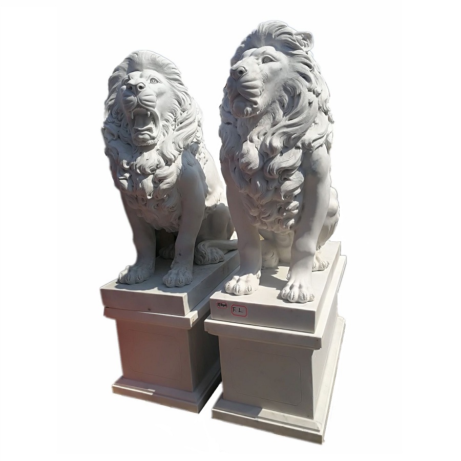 White Marble Lion Sculpture Stone, Standing Lion Walking Lion Statue