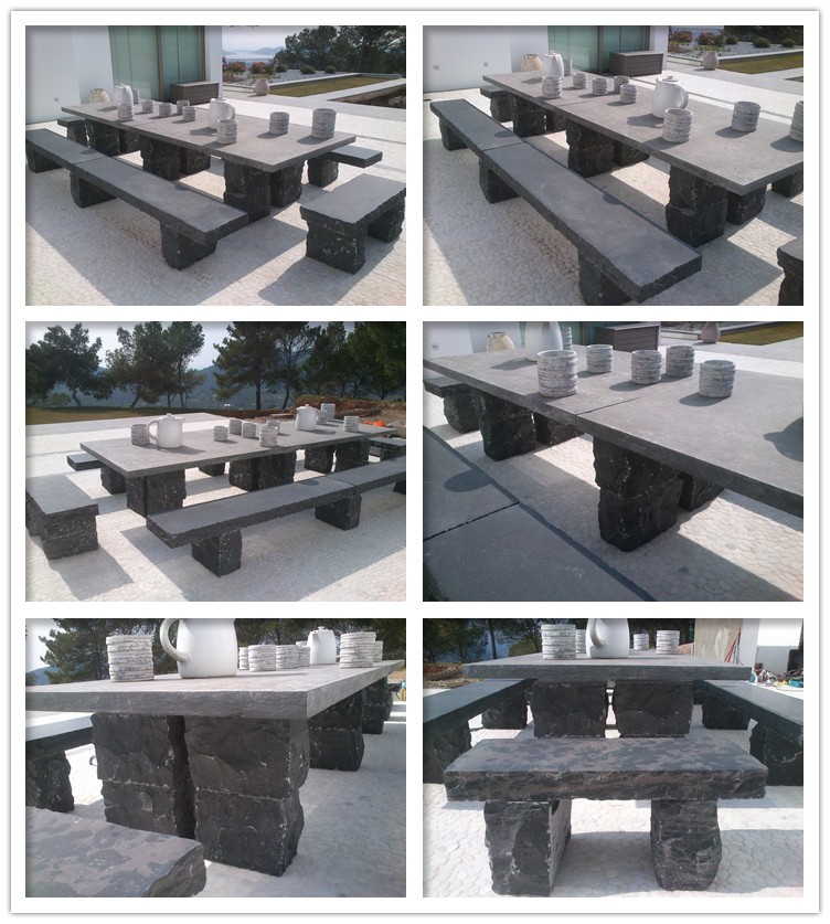 GCF499 Outdoor Blue Stone Garden Furniture Coffee Table and Chairs Stone / Marble Ourdoor Customized Size