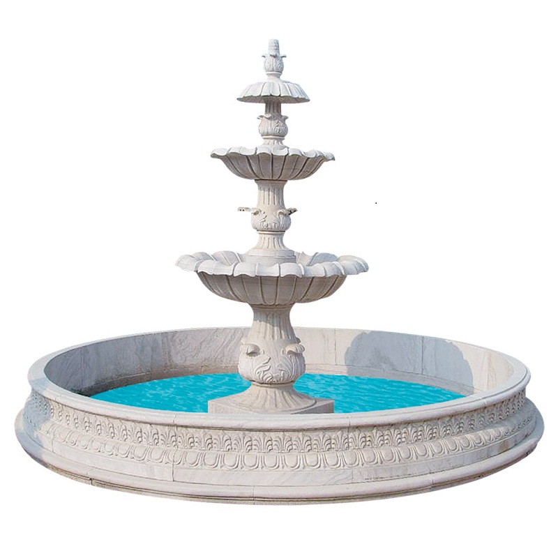 Beige Marble Stone Lotus Outdoor Garden Fountains For Sale