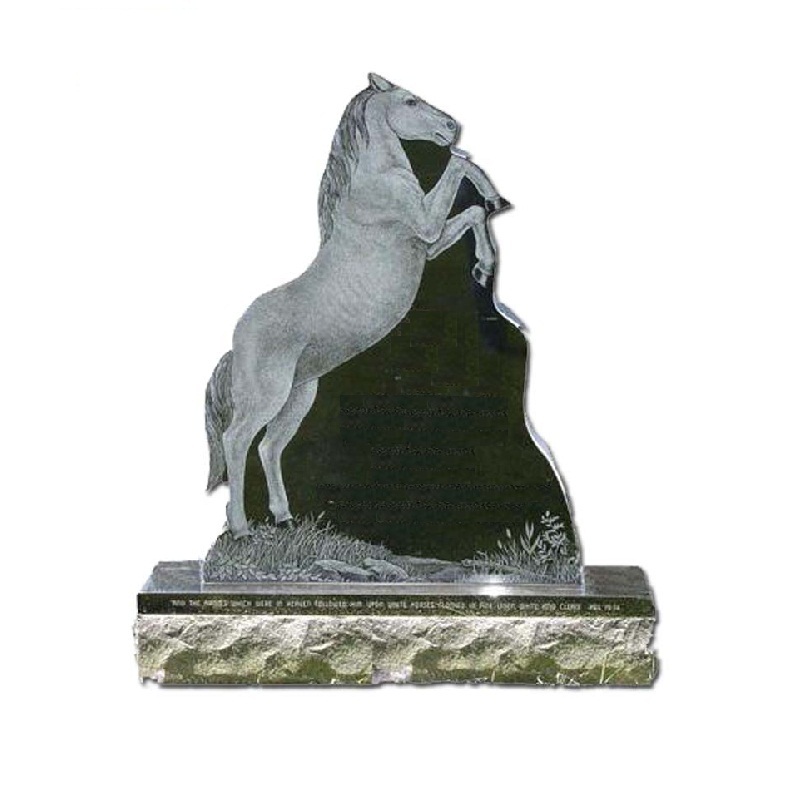 Black Granite Tombstone Stone-shadow Carving Headstone With Horse