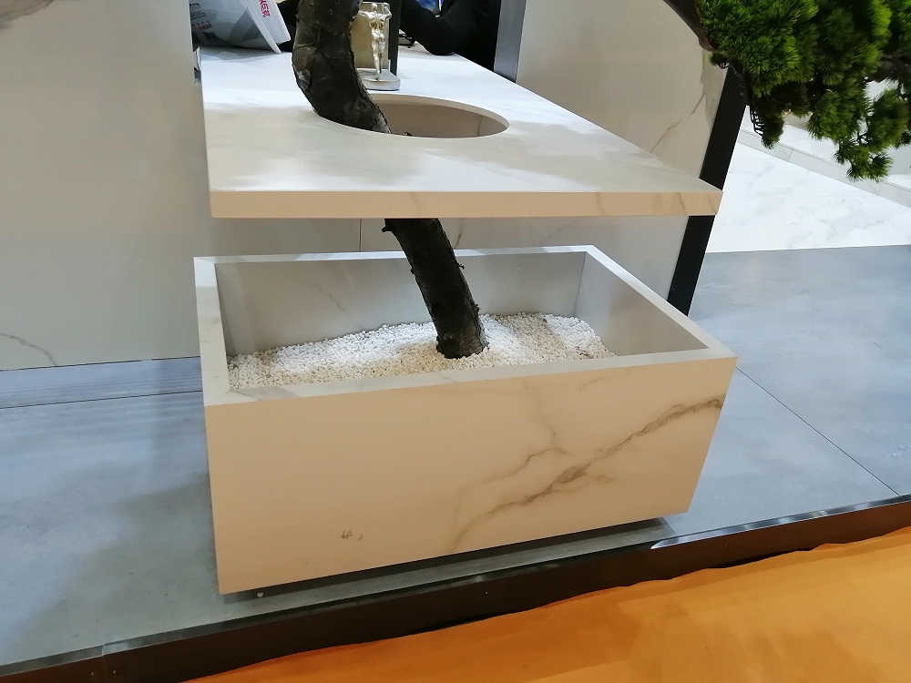 White Quartz Artificial Stone Home Decorative Corner Square Shape Flower Pot Stand