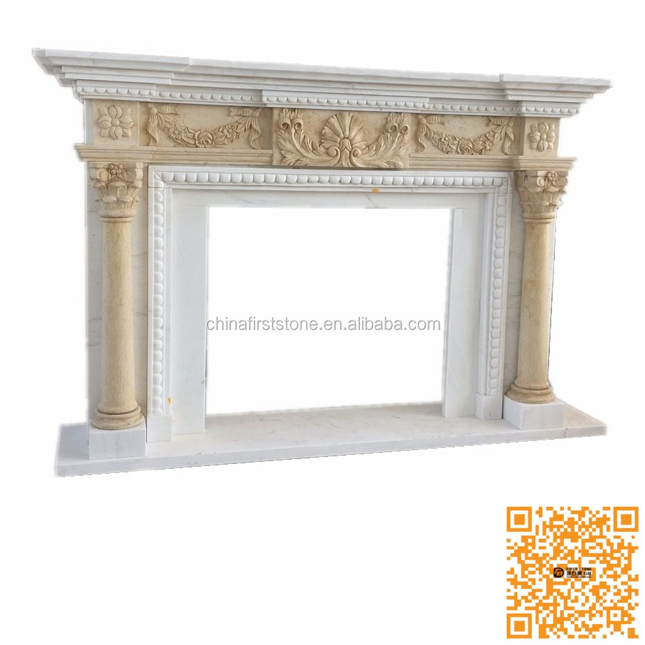 Beige Yellow Marble Fireplace Modern, Stone Veneer Fireplace Natural