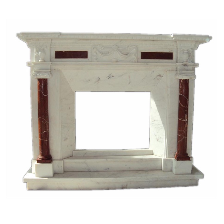 2022-01 Natural Hot Sales Customized Hotel House MFC109 Polished White Marble Pillar Design Fireplace Mantel Surround