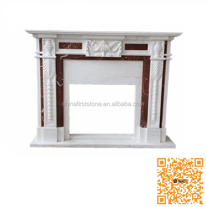 2022-01 MX004-3 Hot Sales High Quality Customized Decoration White And Red Marble European Electric Fireplace With Mantle Indoor