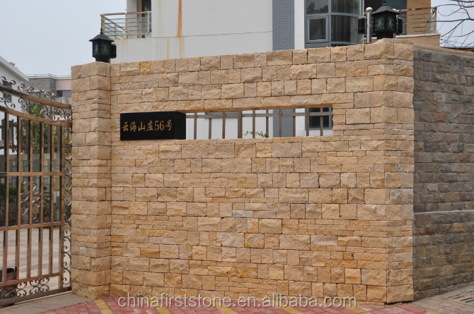 Interlocking Yellow Limestone panel based concrete  outdoor stone wall tile for hotel