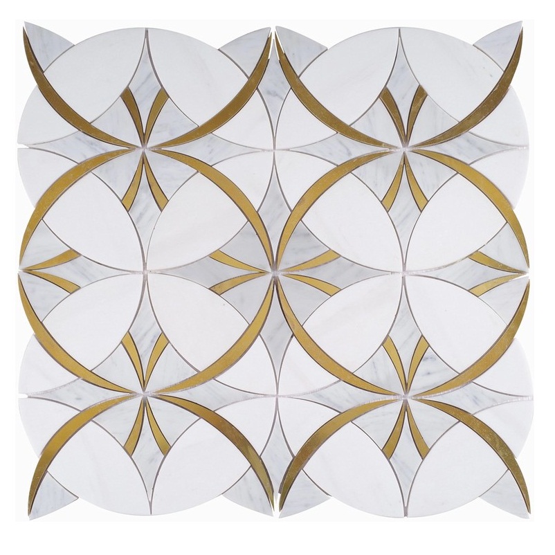 White Flower Water Jet Marble Mosaic Tile 30X30