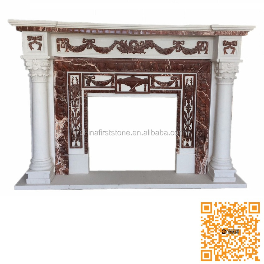 2022-01 MX004-3 Hot Sales High Quality Customized Decoration White And Red Marble European Electric Fireplace With Mantle Indoor