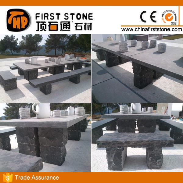 GCF499 Outdoor Blue Stone Garden Furniture Coffee Table and Chairs Stone / Marble Ourdoor Customized Size