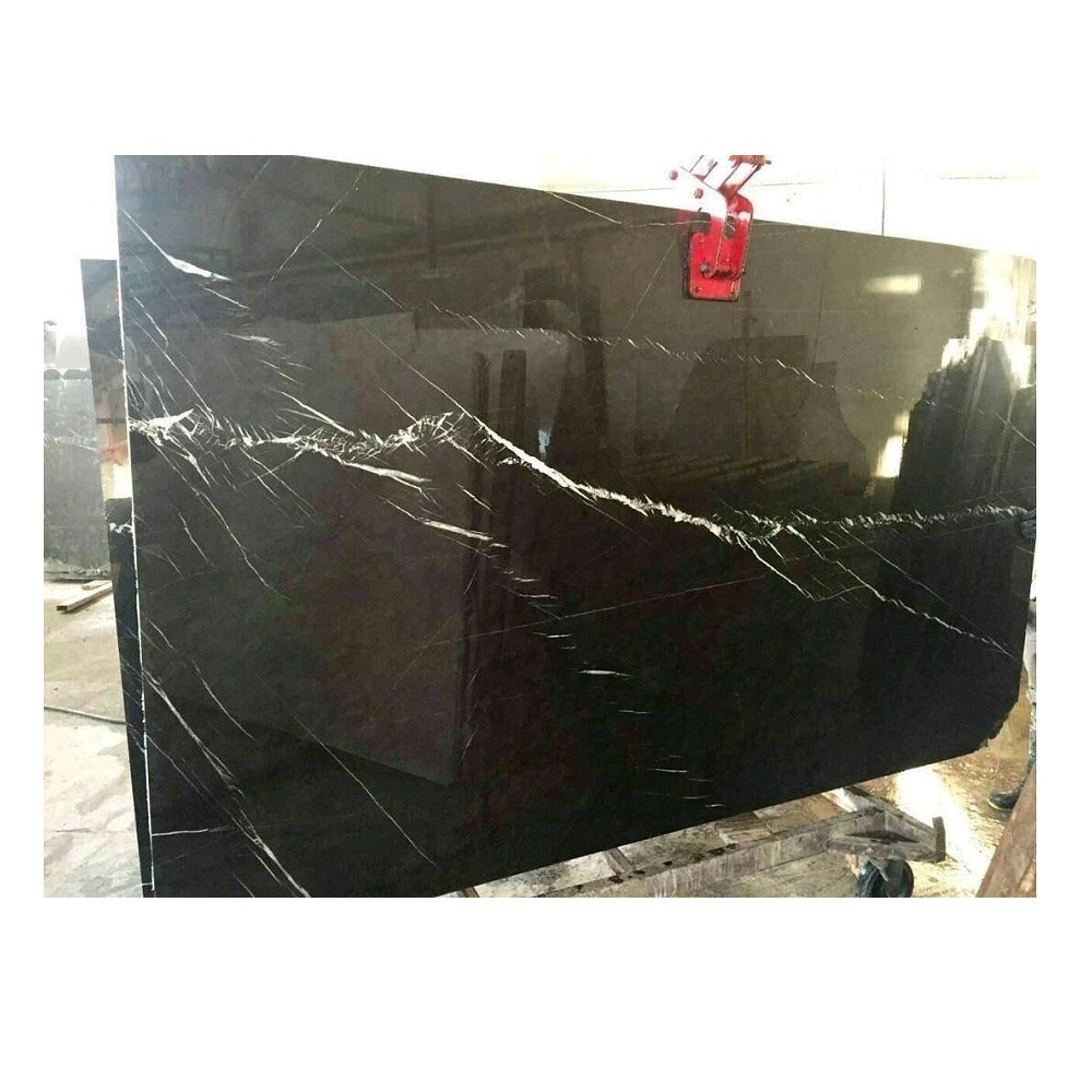 Low Price Chinese Black Nero Marquina Natural Marble Slab