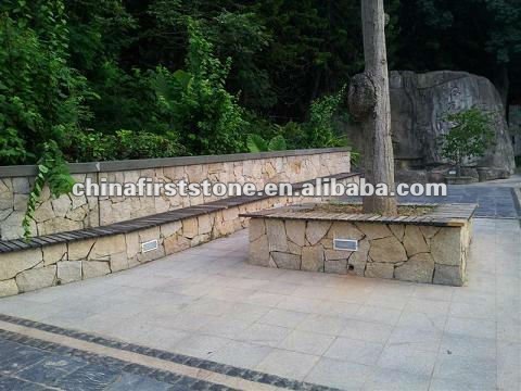 Natural Yellow Granite Courtyard Fence Wall Stacking Crazy Cut Stone