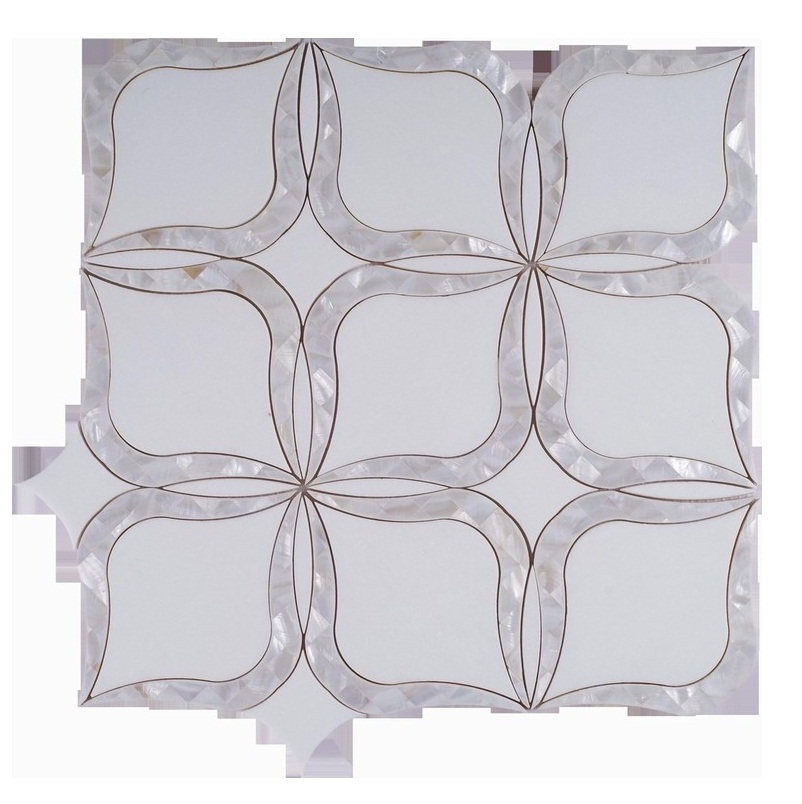 White Flower Water Jet Marble Mosaic Tile 30X30